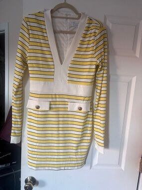 Endless Rose White and Yellow Striped V-Neck Dress
